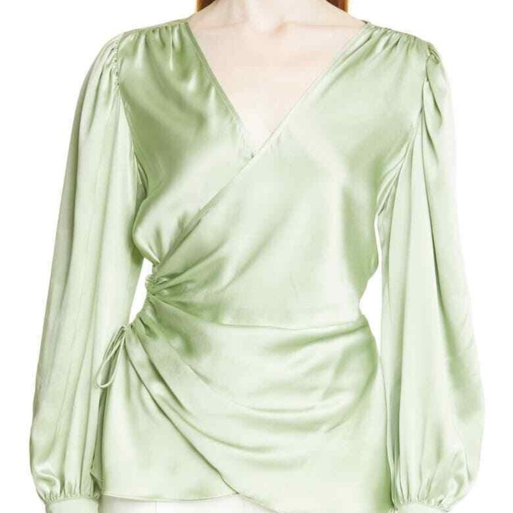 CINQ À SEPT $345 Dorothea Surplice Silk Blouse Brand New w/tags Size M